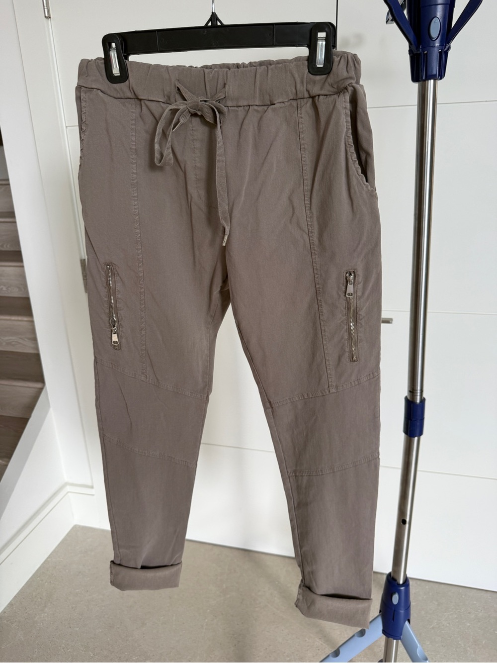 Tina Stephen’s Womens, stretch Casual Drawstring Cargo Pants - Taupe